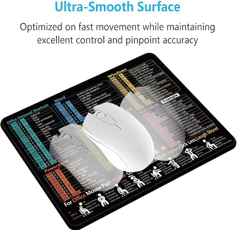 Portable Shortcut Cheat Sheet Desk Mat Waterproof Non-Slip Stitched Edge Mouse Pad for Excel Word Powerpoint Office Gaming Users Durable Practical Design Sticker