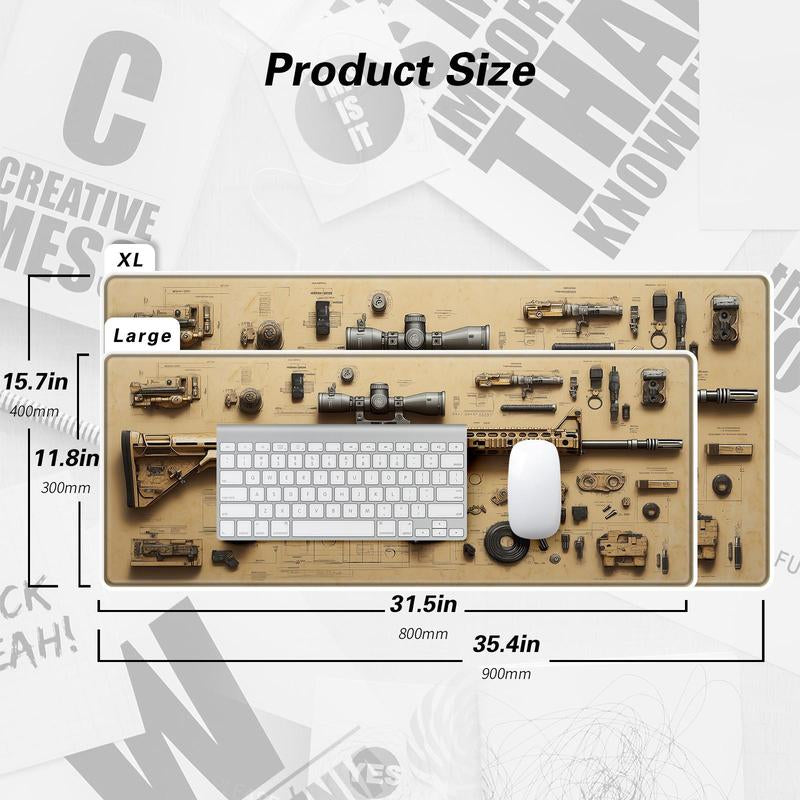 BHJLAXR Creative Gun Blueprint Design Mouse Pad, Anti-Slip Rubber Base Gaming Mouse Pad, Large Desk Keyboard Mouse Mat for Office & Home, Universal Mouse Pad