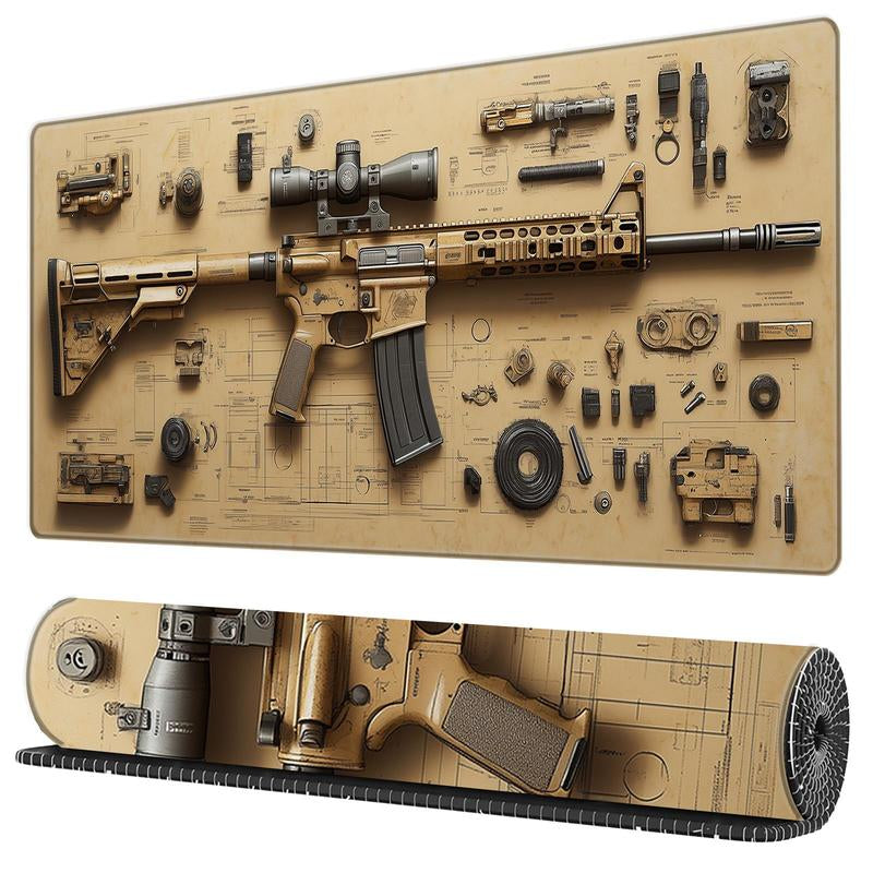 BHJLAXR Creative Gun Blueprint Design Mouse Pad, Anti-Slip Rubber Base Gaming Mouse Pad, Large Desk Keyboard Mouse Mat for Office & Home, Universal Mouse Pad