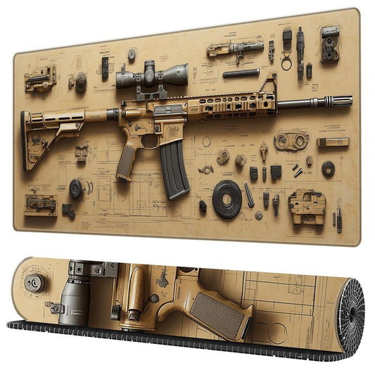 BHJLAXR Creative Gun Blueprint Design Mouse Pad, Anti-Slip Rubber Base Gaming Mouse Pad, Large Desk Keyboard Mouse Mat for Office & Home, Universal Mouse Pad
