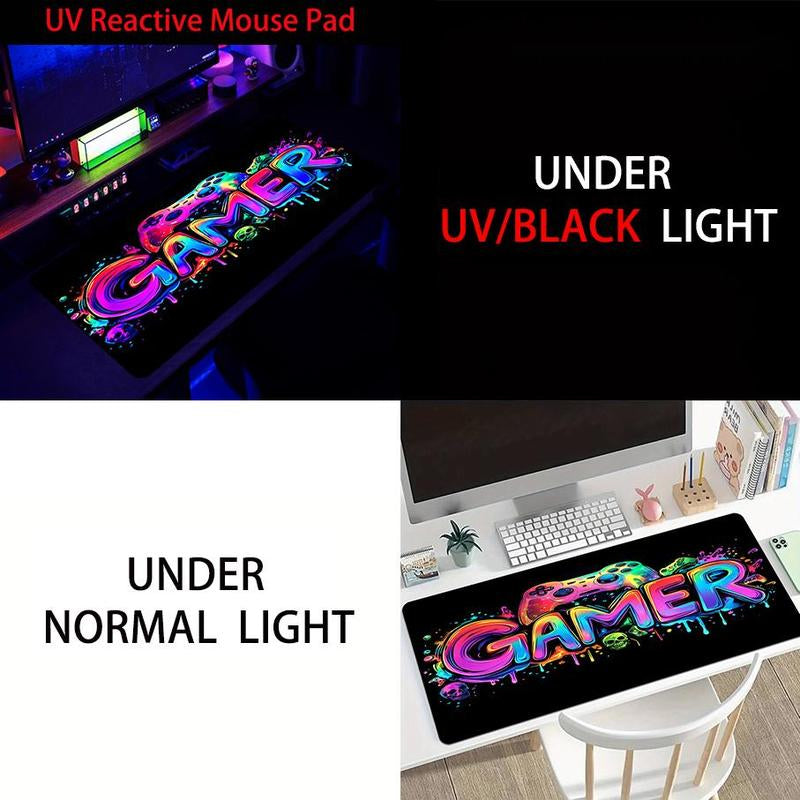 Large Gaming E-Sports Computer Thickened Fluorescent Mouse Pad, UV Reactive Non-Slip Mouse Pad, Rubber Material, Gaming Mouse Pads