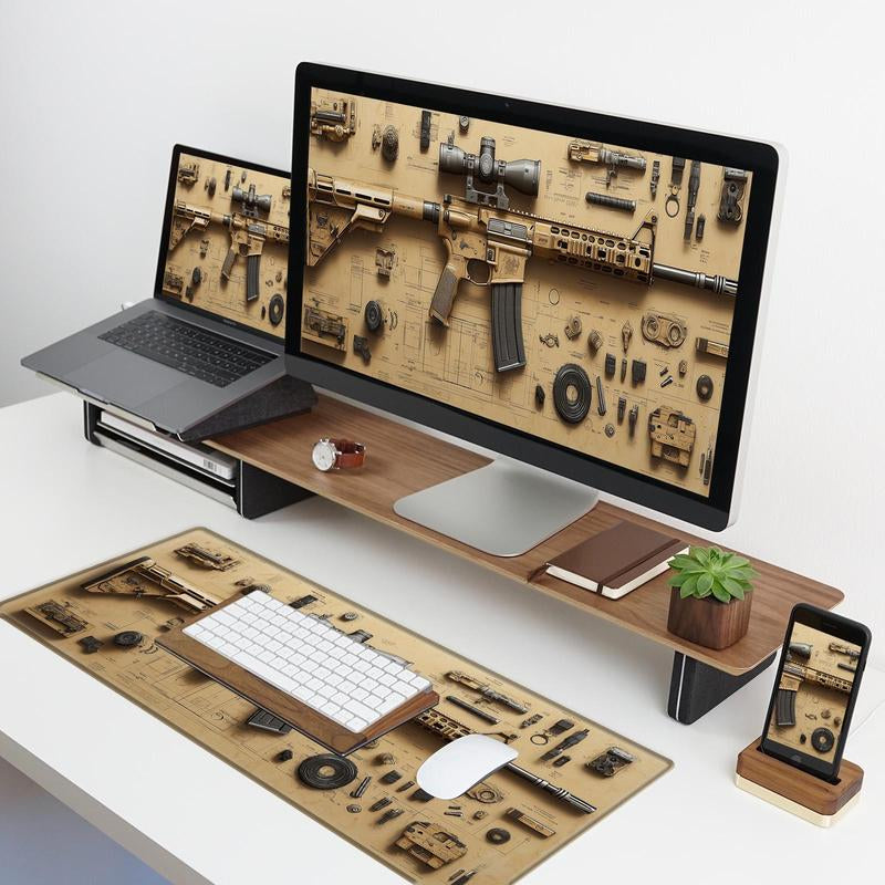 BHJLAXR Creative Gun Blueprint Design Mouse Pad, Anti-Slip Rubber Base Gaming Mouse Pad, Large Desk Keyboard Mouse Mat for Office & Home, Universal Mouse Pad
