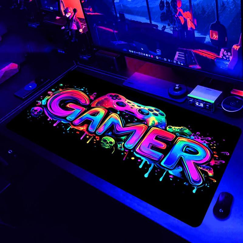 Large Gaming E-Sports Computer Thickened Fluorescent Mouse Pad, UV Reactive Non-Slip Mouse Pad, Rubber Material, Gaming Mouse Pads