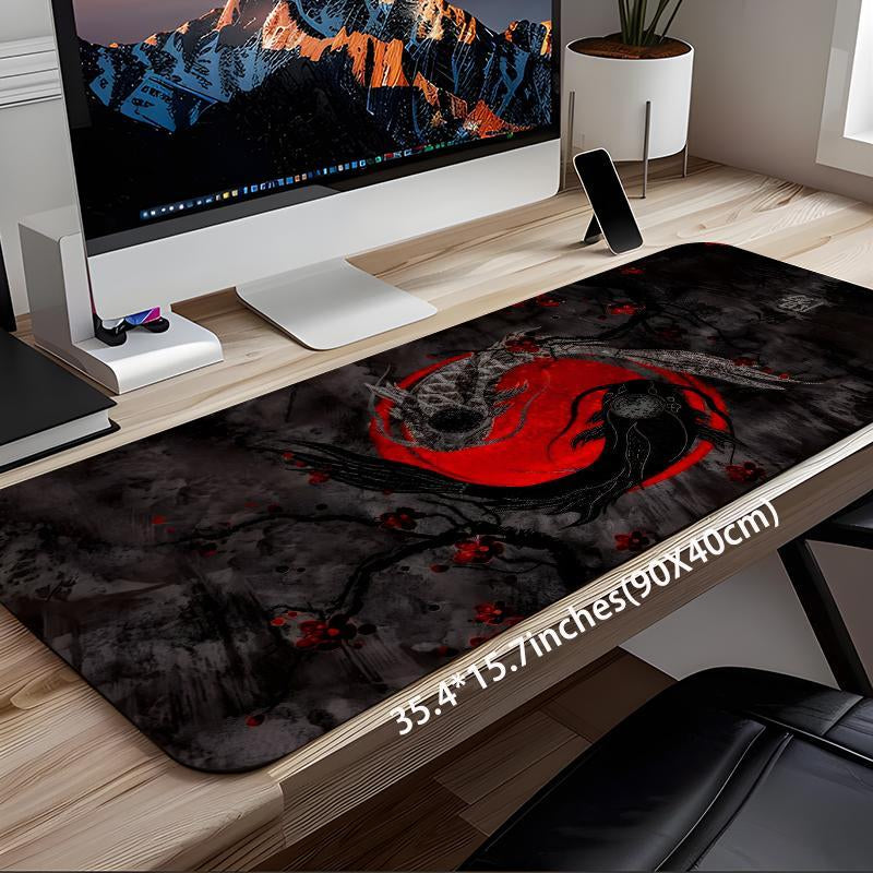 Japanese Koi Fish Pattern Mouse Pad, Rectangle Gaming Mouse Pad, Non-Slip Rubber Pad, Aesthetic Desktop Decoration Protective Pad for Home, Office, Desktop Accessory