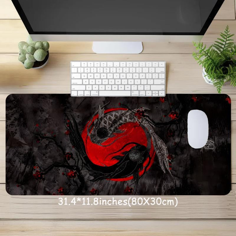 Japanese Koi Fish Pattern Mouse Pad, Rectangle Gaming Mouse Pad, Non-Slip Rubber Pad, Aesthetic Desktop Decoration Protective Pad for Home, Office, Desktop Accessory