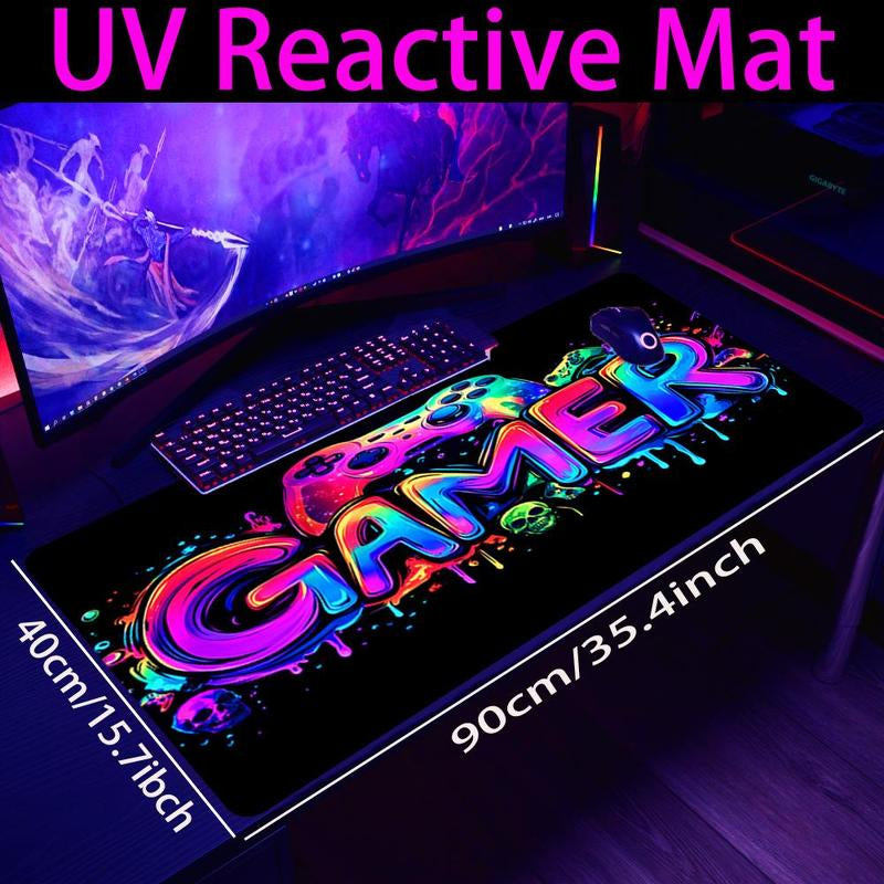 Large Gaming E-Sports Computer Thickened Fluorescent Mouse Pad, UV Reactive Non-Slip Mouse Pad, Rubber Material, Gaming Mouse Pads