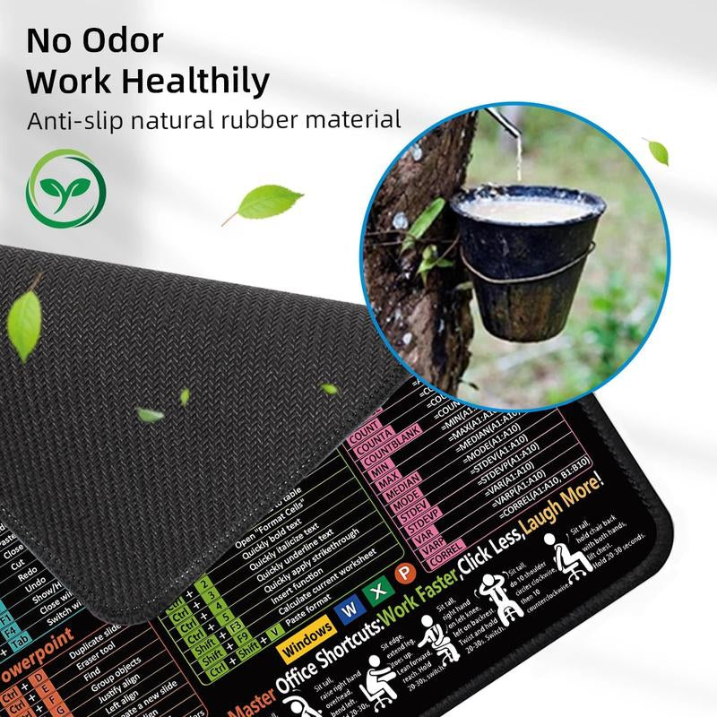Portable Shortcut Cheat Sheet Desk Mat Waterproof Non-Slip Stitched Edge Mouse Pad for Excel Word Powerpoint Office Gaming Users Durable Practical Design Sticker