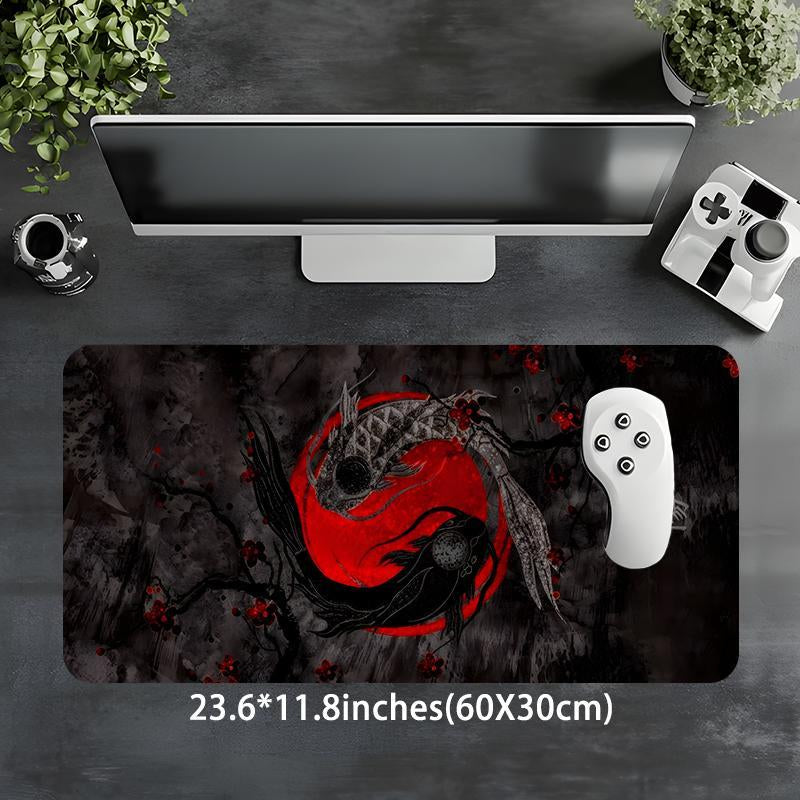 Japanese Koi Fish Pattern Mouse Pad, Rectangle Gaming Mouse Pad, Non-Slip Rubber Pad, Aesthetic Desktop Decoration Protective Pad for Home, Office, Desktop Accessory