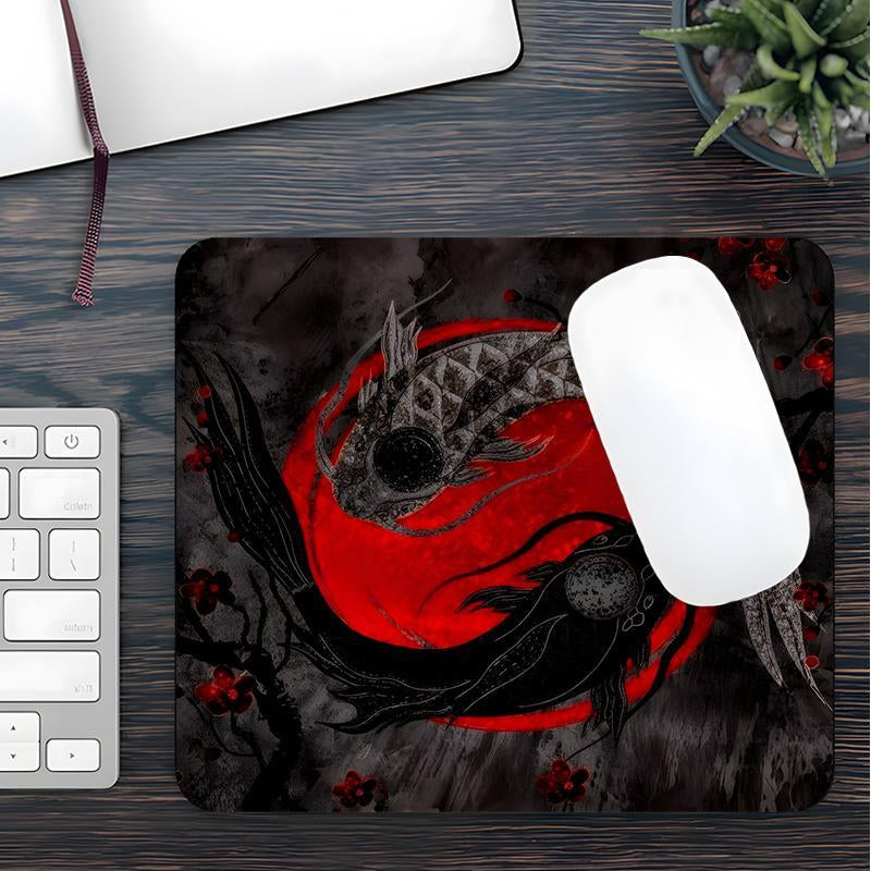 Japanese Koi Fish Pattern Mouse Pad, Rectangle Gaming Mouse Pad, Non-Slip Rubber Pad, Aesthetic Desktop Decoration Protective Pad for Home, Office, Desktop Accessory