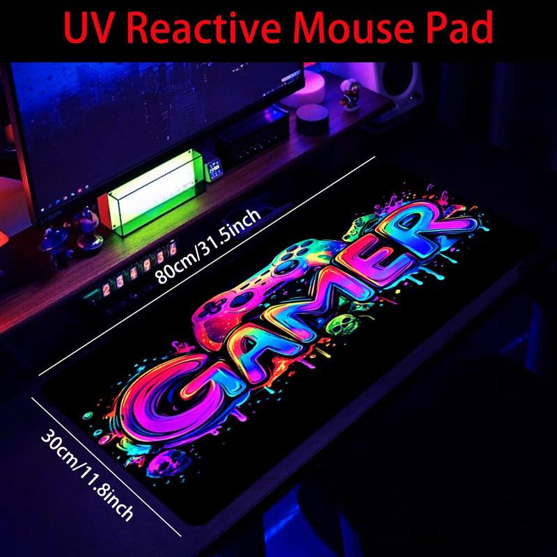 Large Gaming E-Sports Computer Thickened Fluorescent Mouse Pad, UV Reactive Non-Slip Mouse Pad, Rubber Material, Gaming Mouse Pads