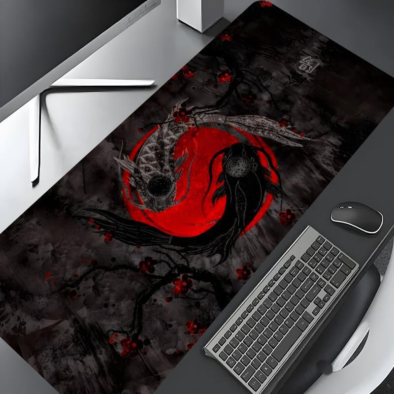 Japanese Koi Fish Pattern Mouse Pad, Rectangle Gaming Mouse Pad, Non-Slip Rubber Pad, Aesthetic Desktop Decoration Protective Pad for Home, Office, Desktop Accessory