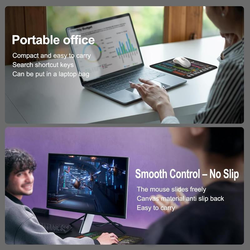 Portable Shortcut Cheat Sheet Desk Mat Waterproof Non-Slip Stitched Edge Mouse Pad for Excel Word Powerpoint Office Gaming Users Durable Practical Design Sticker